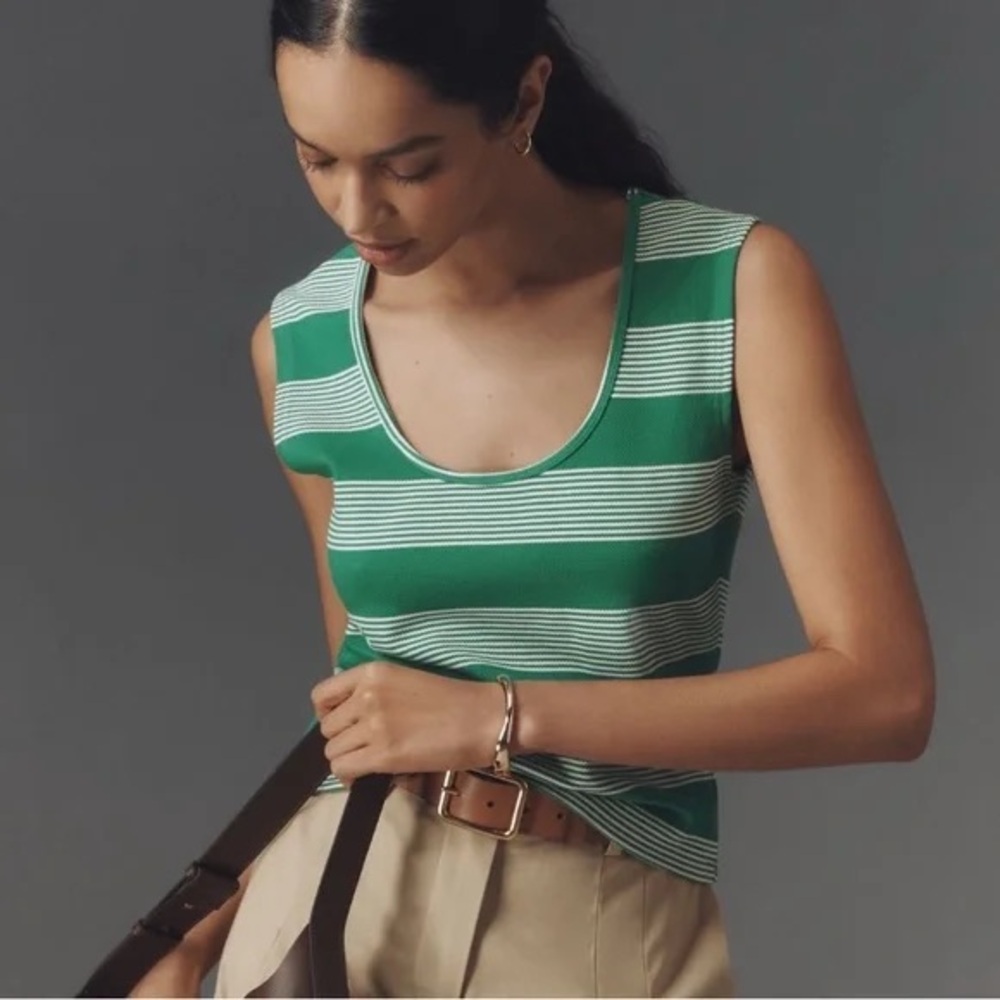 🌼ANTHROPOLOGIE🌼 NWT Green and White Striped Tank Top, Size XL - Picture 2 of 9